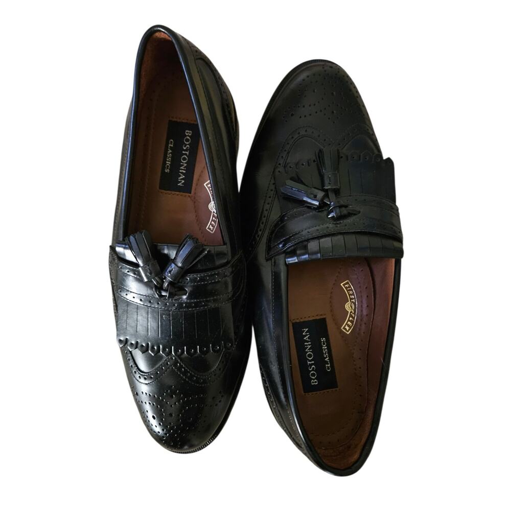 Bostonian Classics Men’s 8M Black Leather Kiltie Tassel Loafers Wingtip Brogue